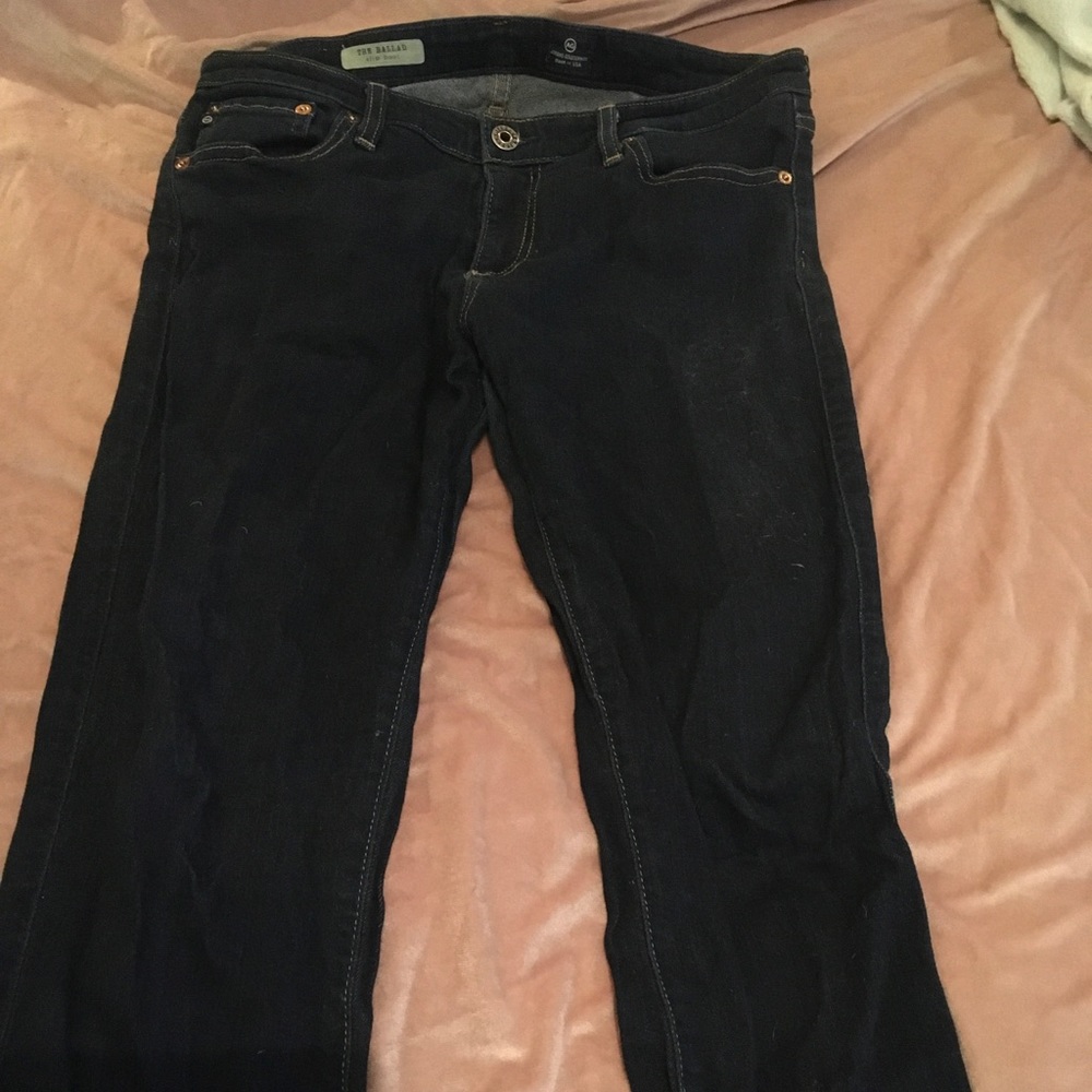 Adriano Goldschmied 30” Slim boot heamed dark denim jeans.